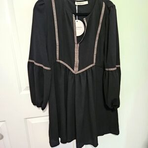 RusttyDustty Chic Black Long Sleeve Dress, Gorgeous Trim